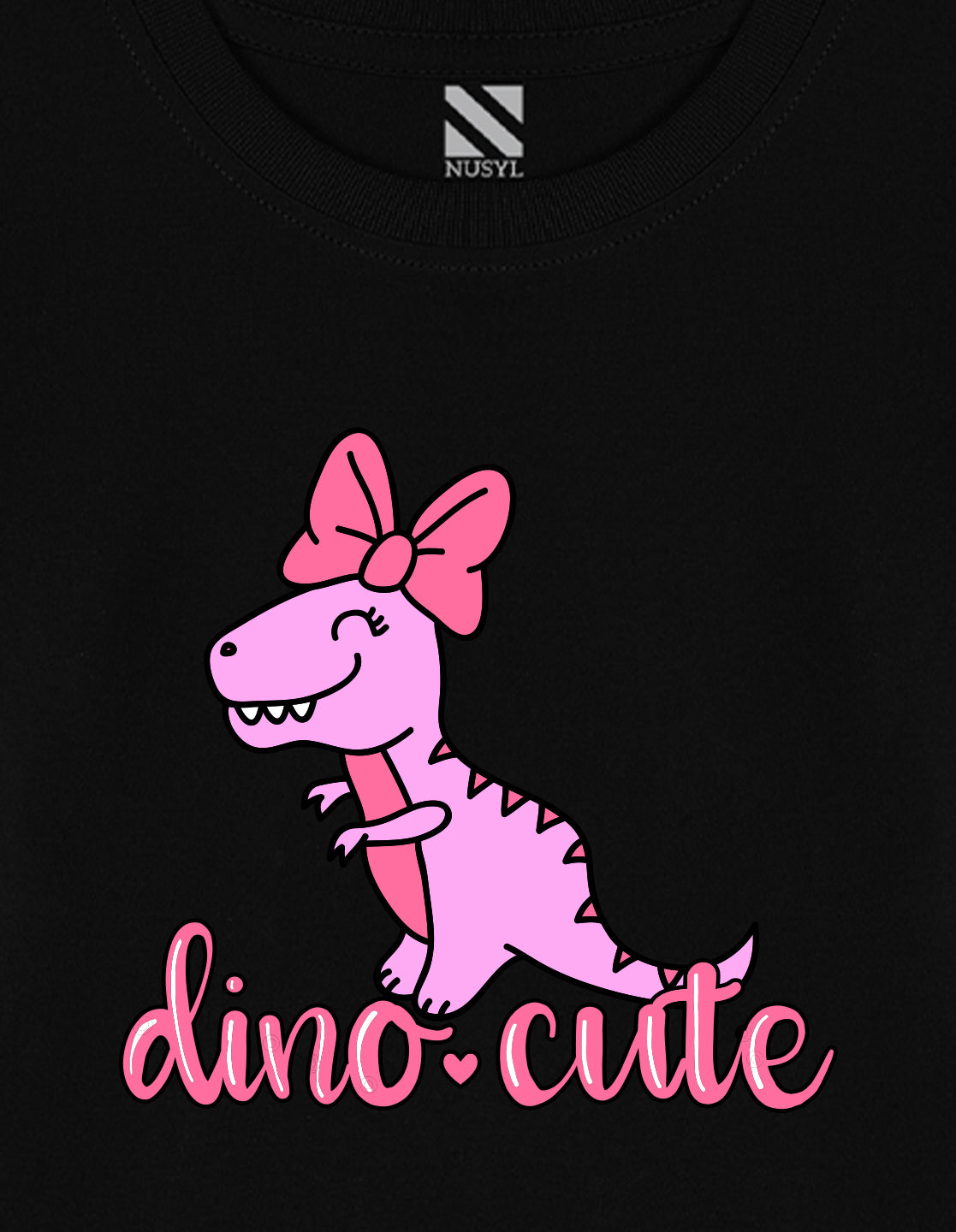 NUSYL Cotton blend full sleeves Dino cute text Printed Tee-Black