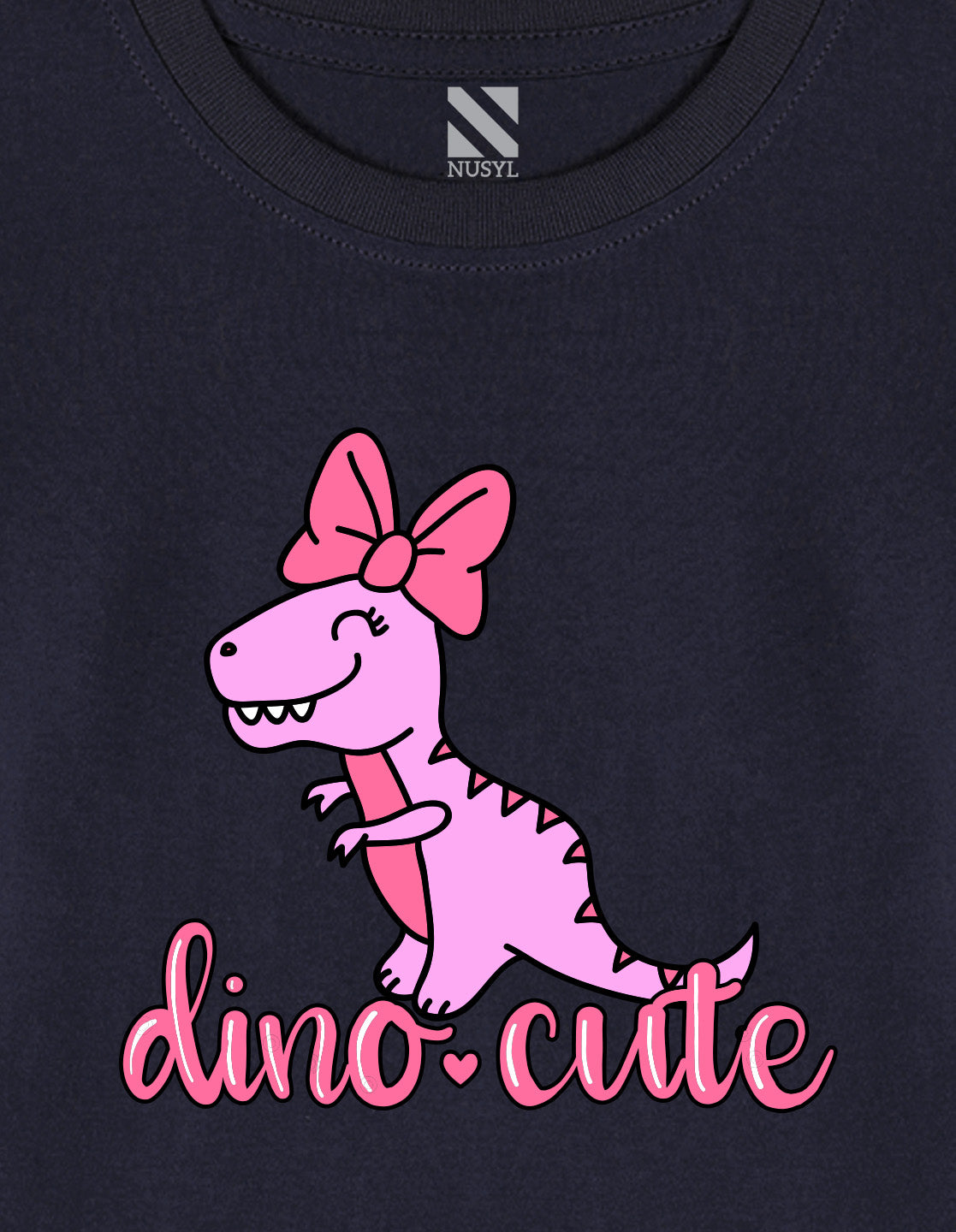 NUSYL Cotton blend full sleeves Dino cute text Printed Tee-Navy Blue