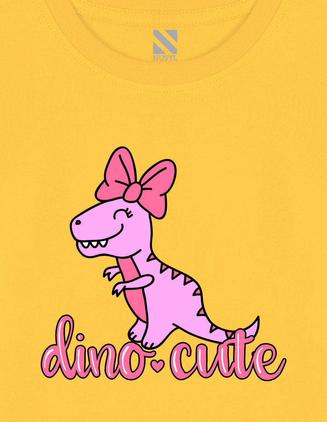 NUSYL Cotton blend full sleeves Dino cute text Printed Tee-Yellow