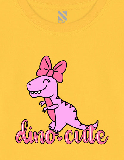 NUSYL Cotton blend full sleeves Dino cute text Printed Tee-Yellow