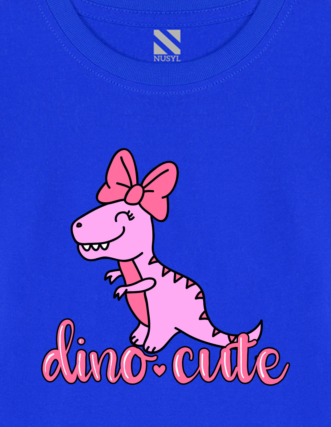 NUSYL Cotton blend full sleeves Dino cute text Printed Tee-Royal Blue