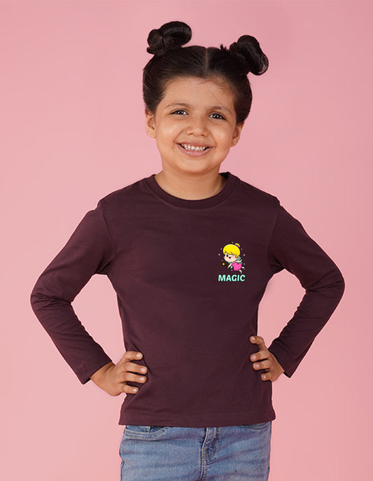 NUSYL Cotton blend full sleeves Magic text Printed Tee-Wine