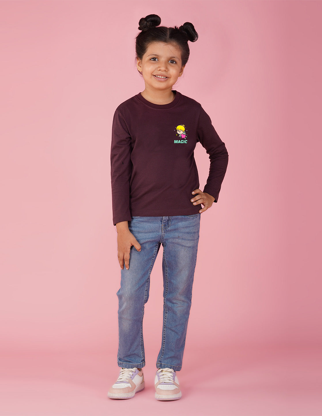 NUSYL Cotton blend full sleeves Magic text Printed Tee-Wine