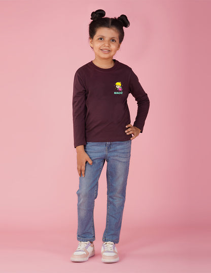 NUSYL Cotton blend full sleeves Magic text Printed Tee-Wine