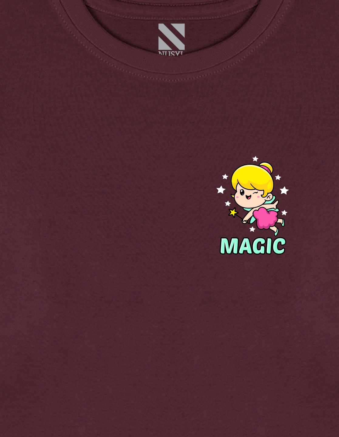 NUSYL Cotton blend full sleeves Magic text Printed Tee-Wine