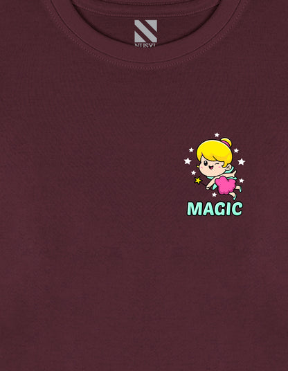 NUSYL Cotton blend full sleeves Magic text Printed Tee-Wine