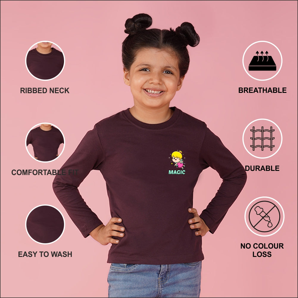 NUSYL Cotton blend full sleeves Magic text Printed Tee-Wine