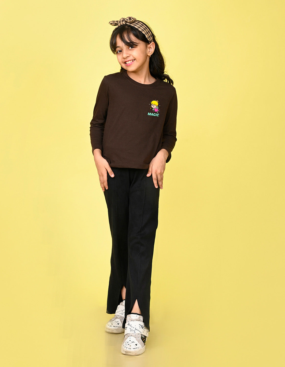 NUSYL Cotton blend full sleeves Magic text Printed Tee-Brown