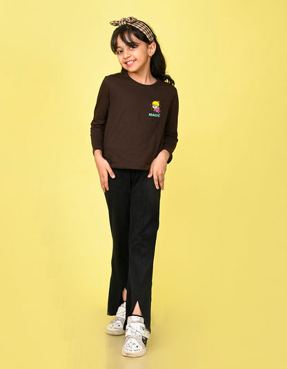 NUSYL Cotton blend full sleeves Magic text Printed Tee-Brown