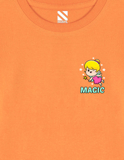 NUSYL Cotton blend full sleeves Magic text Printed Tee-Orange