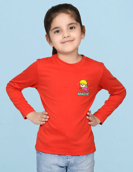 NUSYL Cotton blend full sleeves Magic text Printed Tee-Red