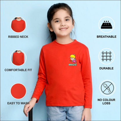 NUSYL Cotton blend full sleeves Magic text Printed Tee-Red