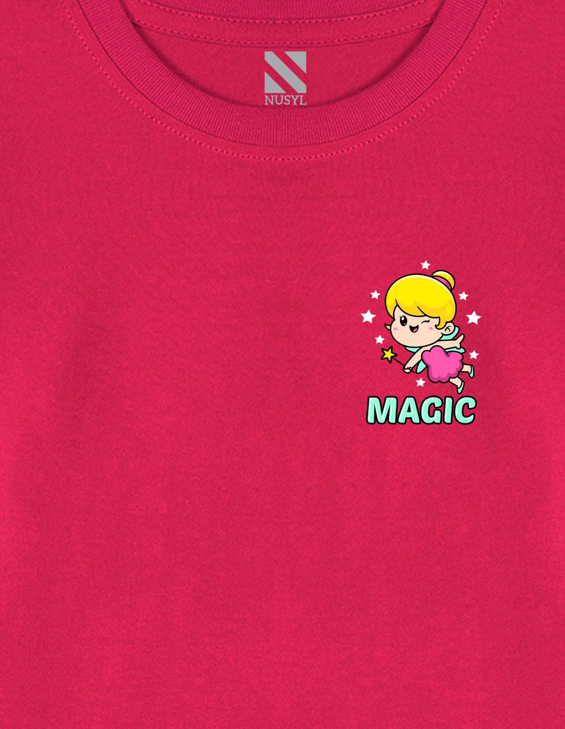 NUSYL Cotton blend full sleeves Magic text Printed Tee-Hot Pink