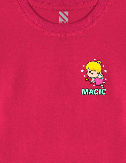 NUSYL Cotton blend full sleeves Magic text Printed Tee-Hot Pink