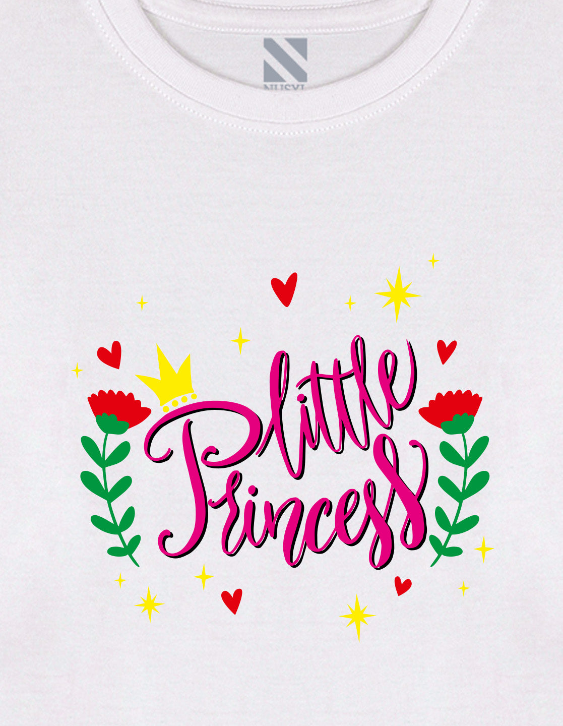 NUSYL Cotton blend full sleeves Flower & little princess text Printed Tee-White
