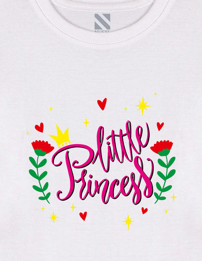 NUSYL Cotton blend full sleeves Flower & little princess text Printed Tee-White