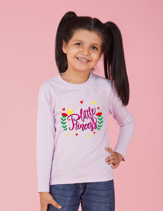 NUSYL Cotton blend full sleeves Flower & little princess text Printed Tee-Lilac