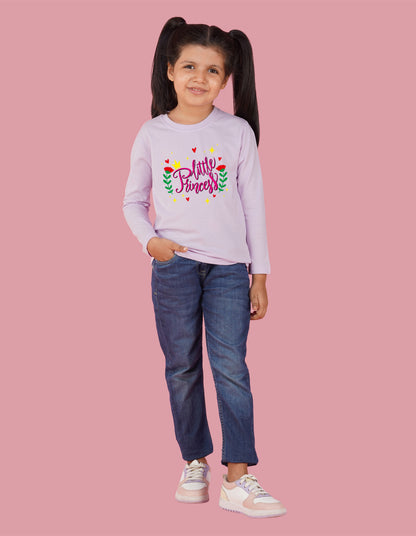 NUSYL Cotton blend full sleeves Flower & little princess text Printed Tee-Lilac