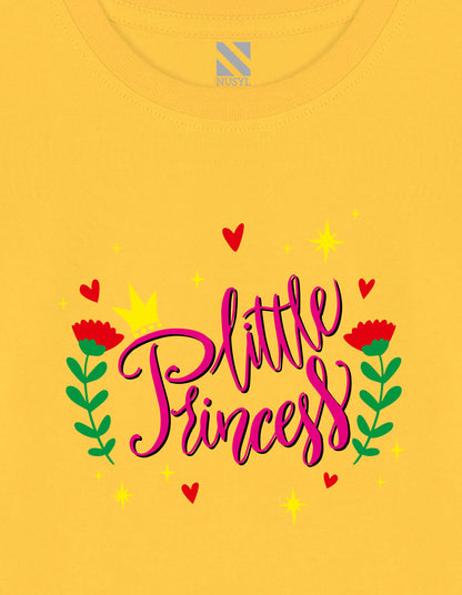 NUSYL Cotton blend full sleeves Flower & little princess text Printed Tee-Yellow