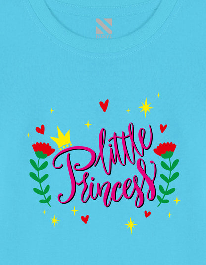 NUSYL Cotton blend full sleeves Flower & little princess text Printed Tee-Sky Blue