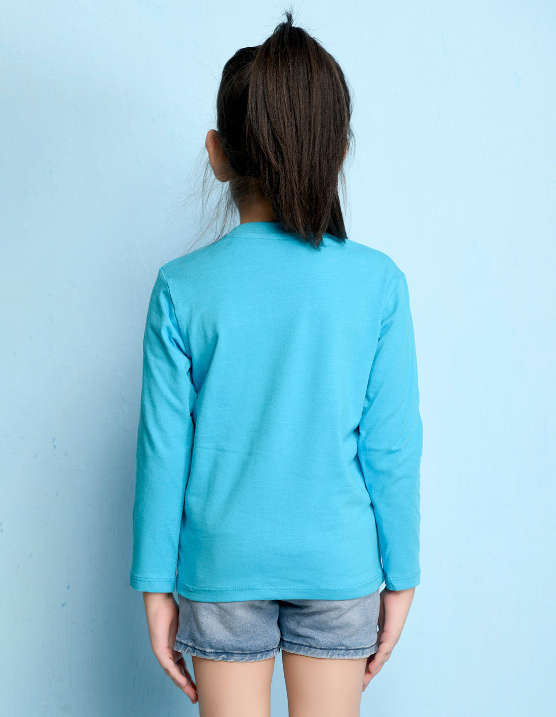 NUSYL Cotton blend full sleeves Flower & little princess text Printed Tee-Sky Blue