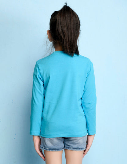 NUSYL Cotton blend full sleeves Flower & little princess text Printed Tee-Sky Blue