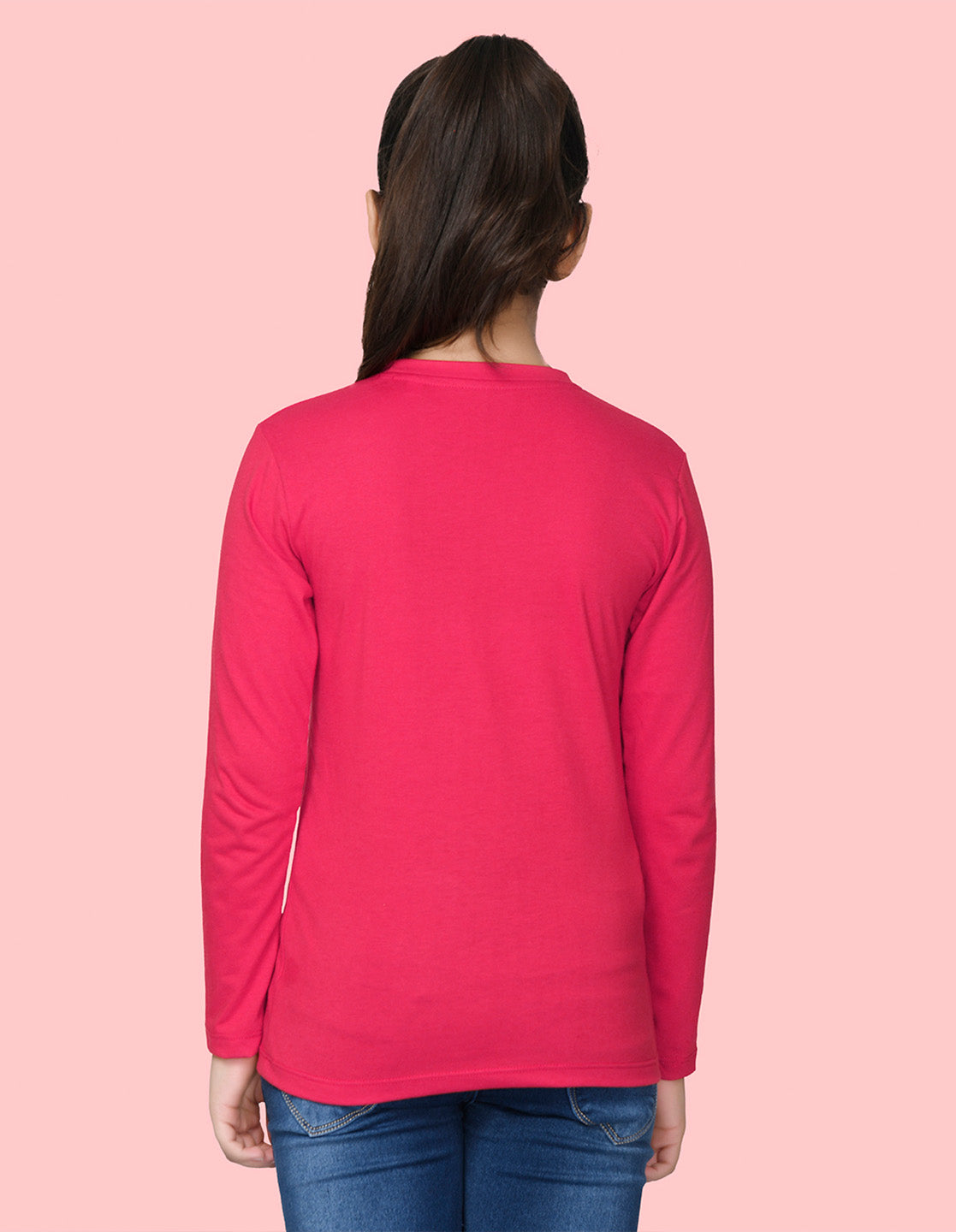 NUSYL Cotton blend full sleeves Hello winter text Printed Tee-Hot Pink