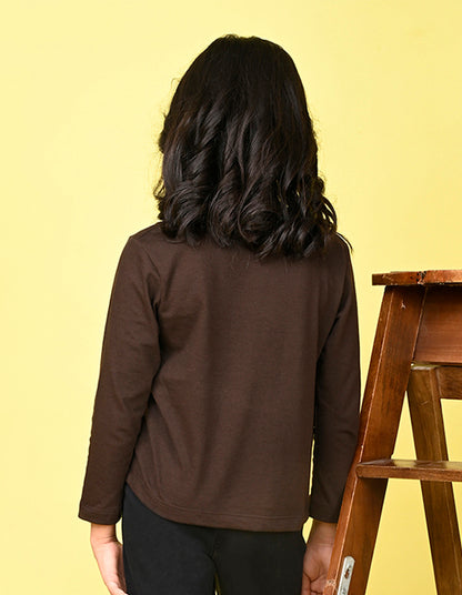 NUSYL Cotton blend full sleeves Born to shine text  Printed Tee-Brown