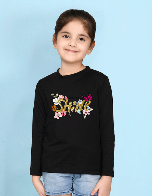 NUSYL Cotton blend full sleeves Born to shine text  Printed Tee-Black