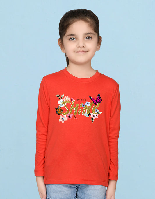 NUSYL Cotton blend full sleeves Born to shine text  Printed Tee-Red
