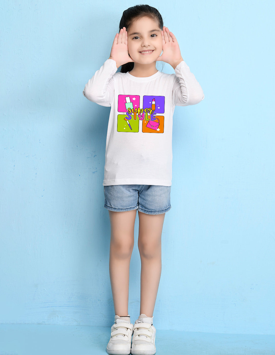 NUSYL Cotton blend full sleeves Super style text Printed Tee-White