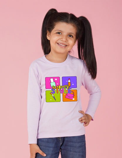 NUSYL Cotton blend full sleeves Super style text Printed Tee-Lilac