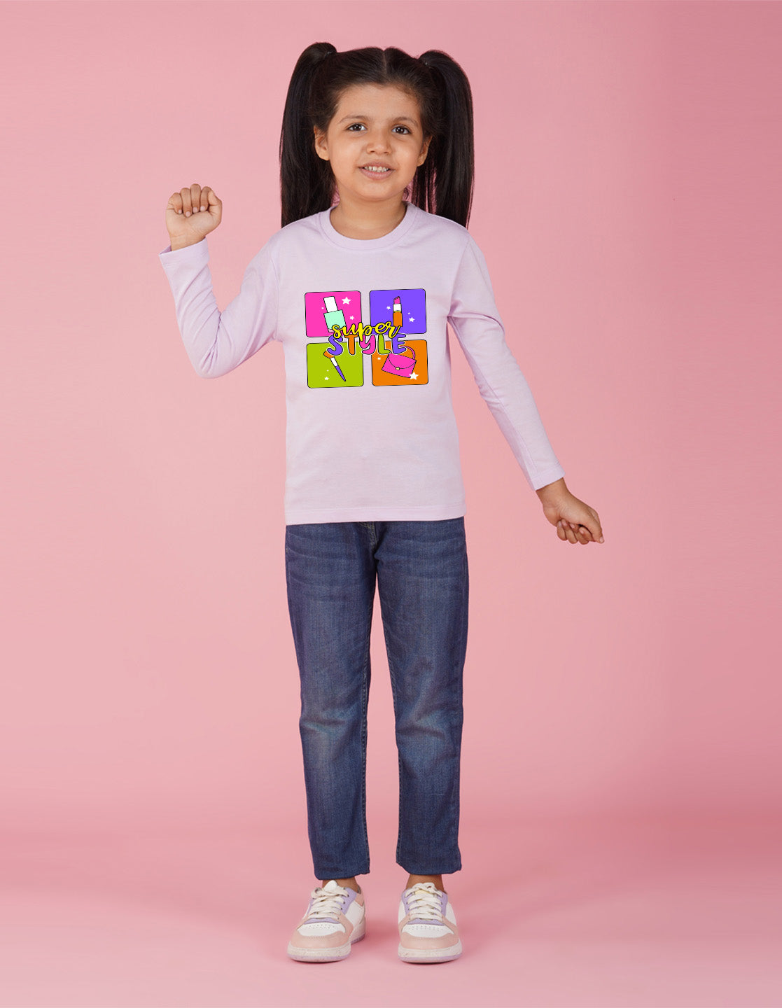 NUSYL Cotton blend full sleeves Super style text Printed Tee-Lilac