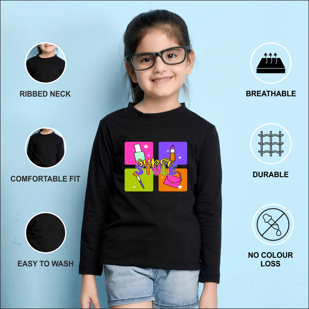 NUSYL Cotton blend full sleeves Super style text Printed Tee-Black