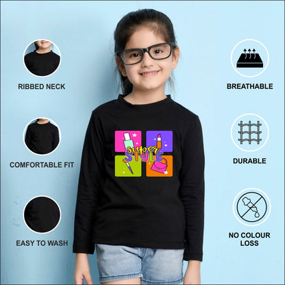 NUSYL Cotton blend full sleeves Super style text Printed Tee-Black