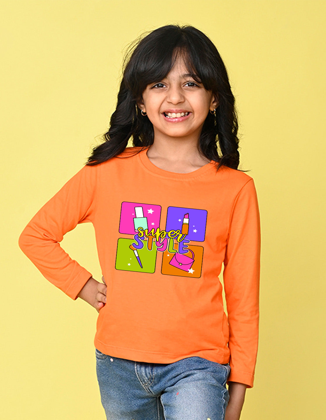 NUSYL Cotton blend full sleeves Super style text Printed Tee-Orange