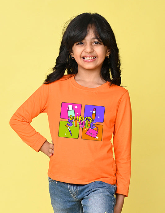 NUSYL Cotton blend full sleeves Super style text Printed Tee-Orange