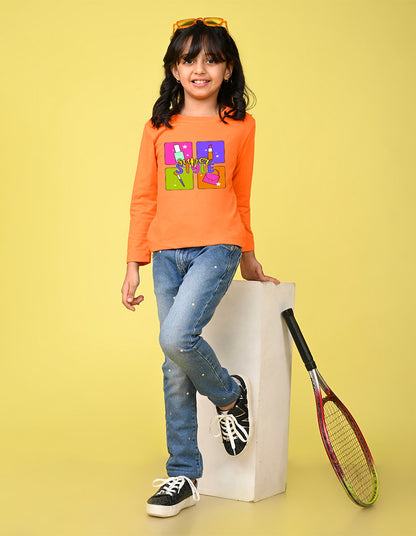 NUSYL Cotton blend full sleeves Super style text Printed Tee-Orange