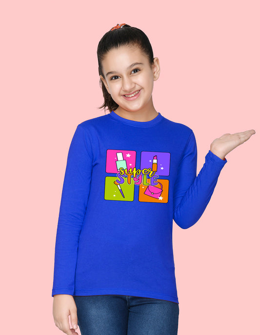 NUSYL Cotton blend full sleeves Super style text Printed Tee-Royal Blue