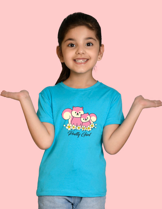 NUSYL Girls Half Sleeves Blue Pretty girl printed T-shirt