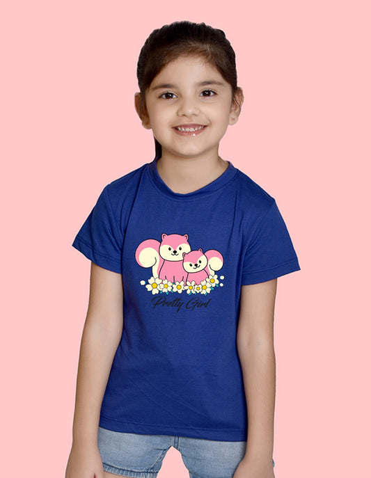 NUSYL Girls Half Sleeves Royal blue Pretty girl printed T-shirt