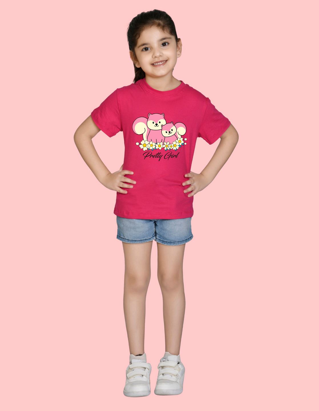 NUSYL Girls Half Sleeves Pink Pretty girl printed T-shirt
