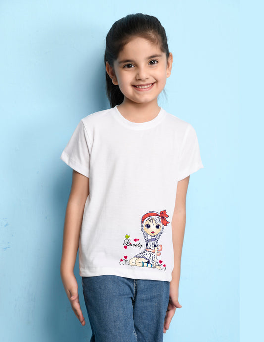 NUSYL Girls Half Sleeves White Lovely printed T-shirt