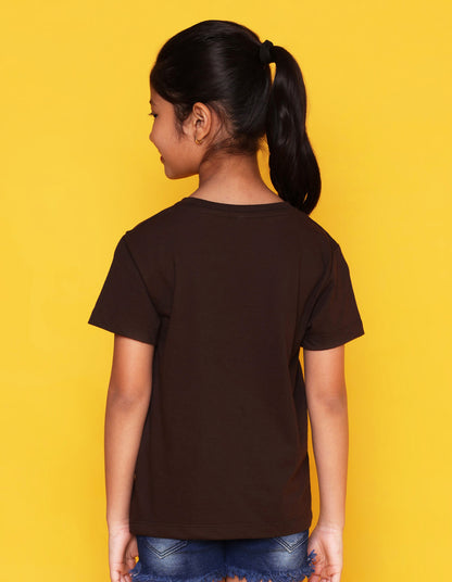 Nusyl Girls Brown Pretty Girl  Printed Half Sleeves T-Shirt