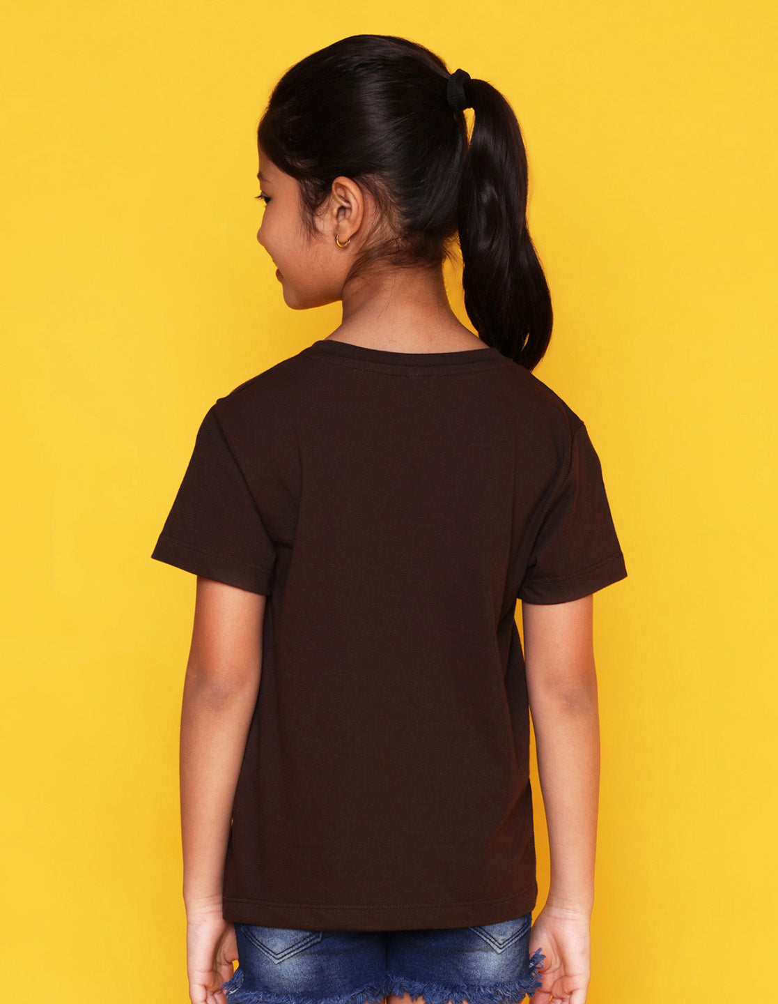 Nusyl Girls Brown Flowers Printed Half Sleeves T-Shirt