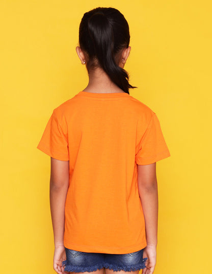 Nusyl Girls Orange Flowers Printed Half Sleeves T-Shirt