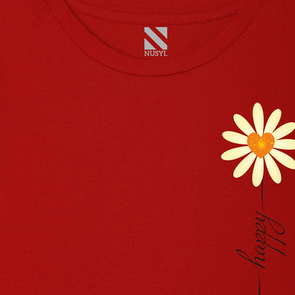 NUSYL Girls Half Sleeves Red Sun flower printed T-shirt