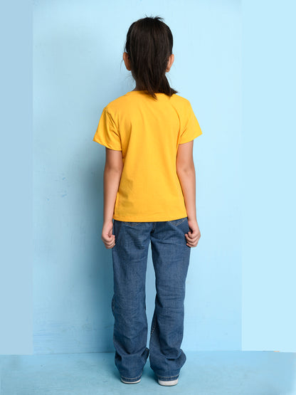 NUSYL Girls Half Sleeves Yellow Sun flower printed T-shirt