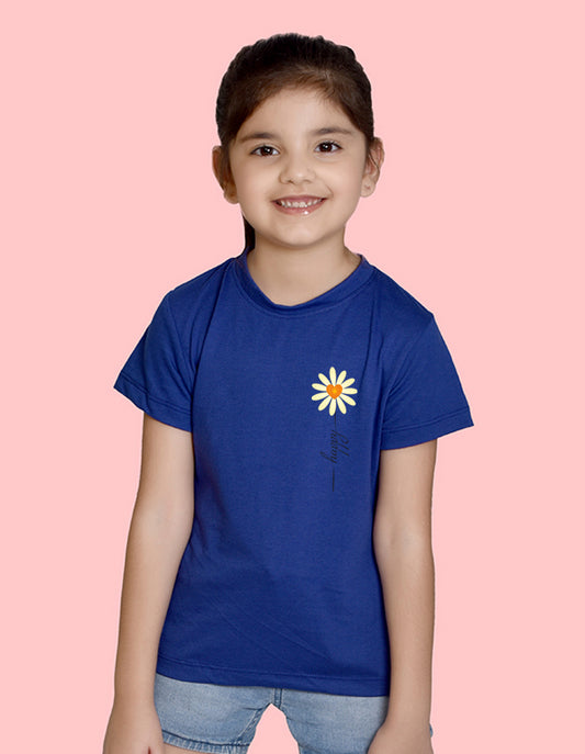 NUSYL Girls Half Sleeves Royal blue Sun flower printed T-shirt