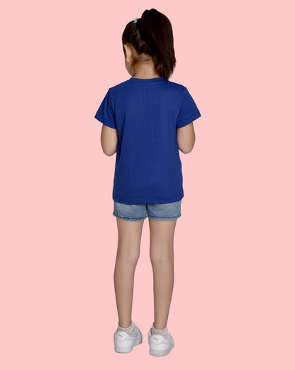 NUSYL Girls Half Sleeves Royal blue Sun flower printed T-shirt